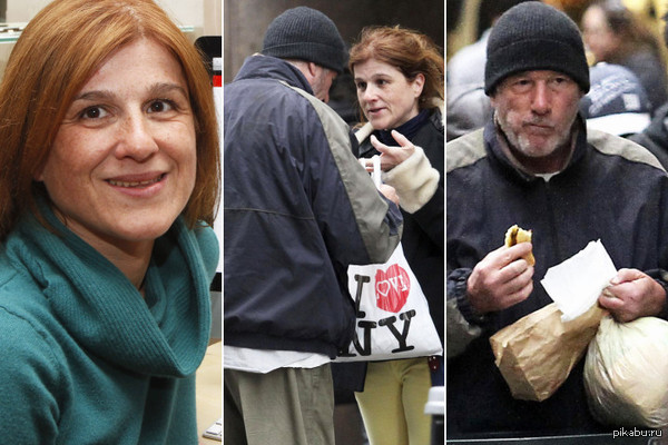 Уличный бродяга Французская туристка отдала уличному бродяге свою пиццу, -сегодня она стала знаменитой, потому что уличным бродягой казался Ричард Гир.  Фильмы, актер, туристка, бродяга, доброта